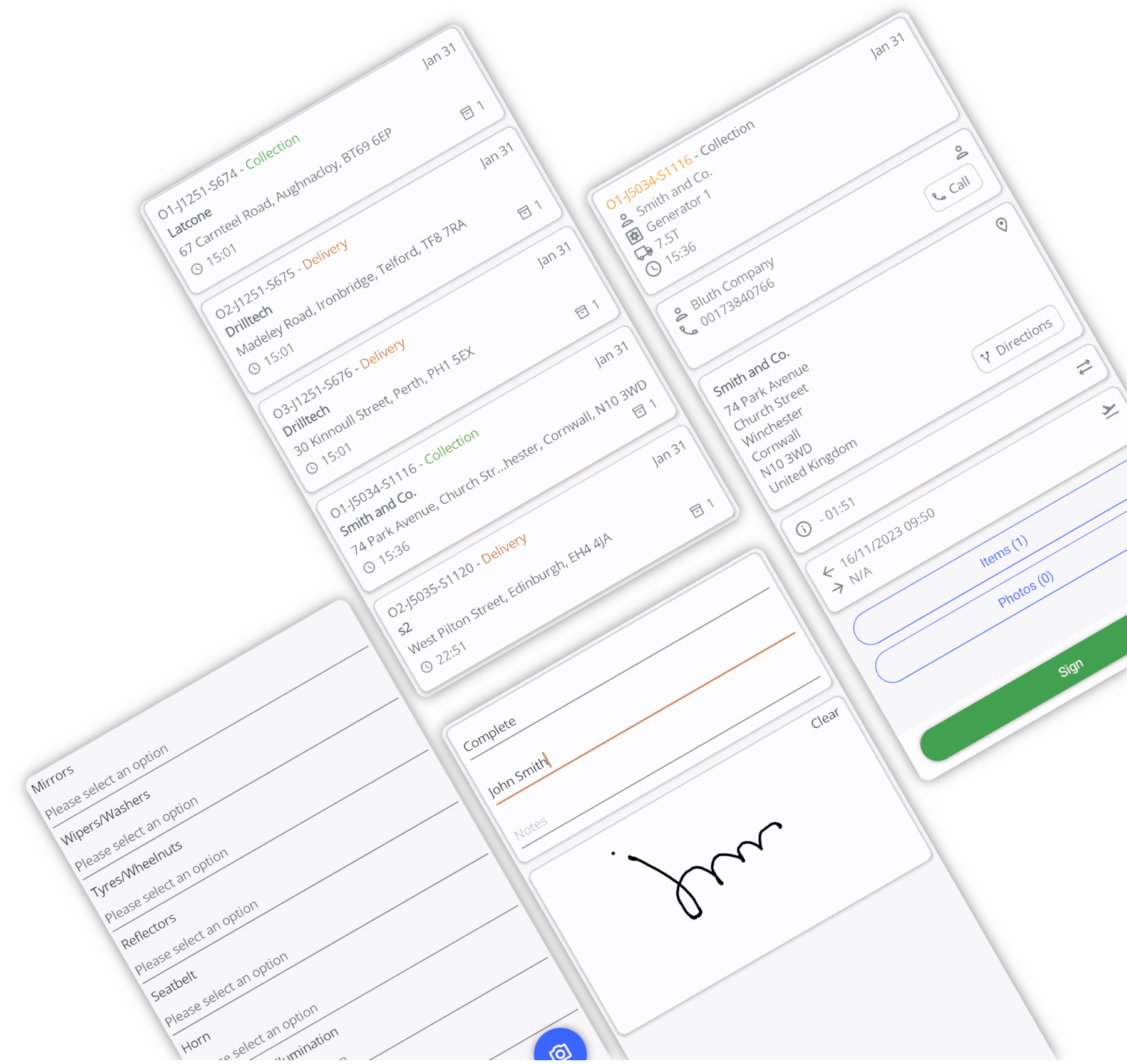 Mobile app screens